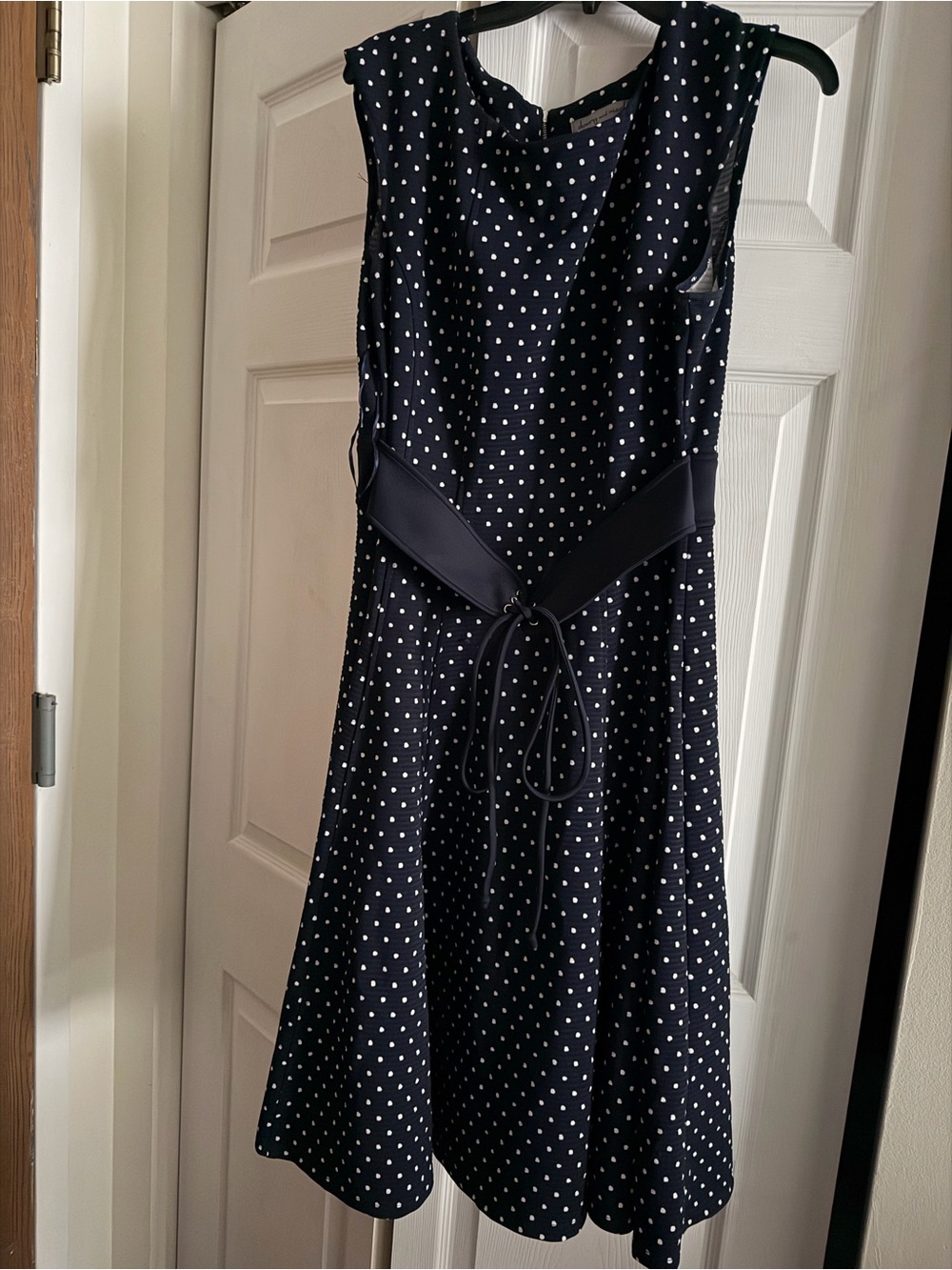 Danny & Nicole Navy and White Polka Dot Midi Dress